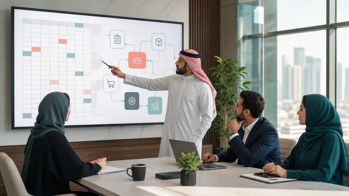 Saudi business team choosing the first operational process to move from Excel to Odoo